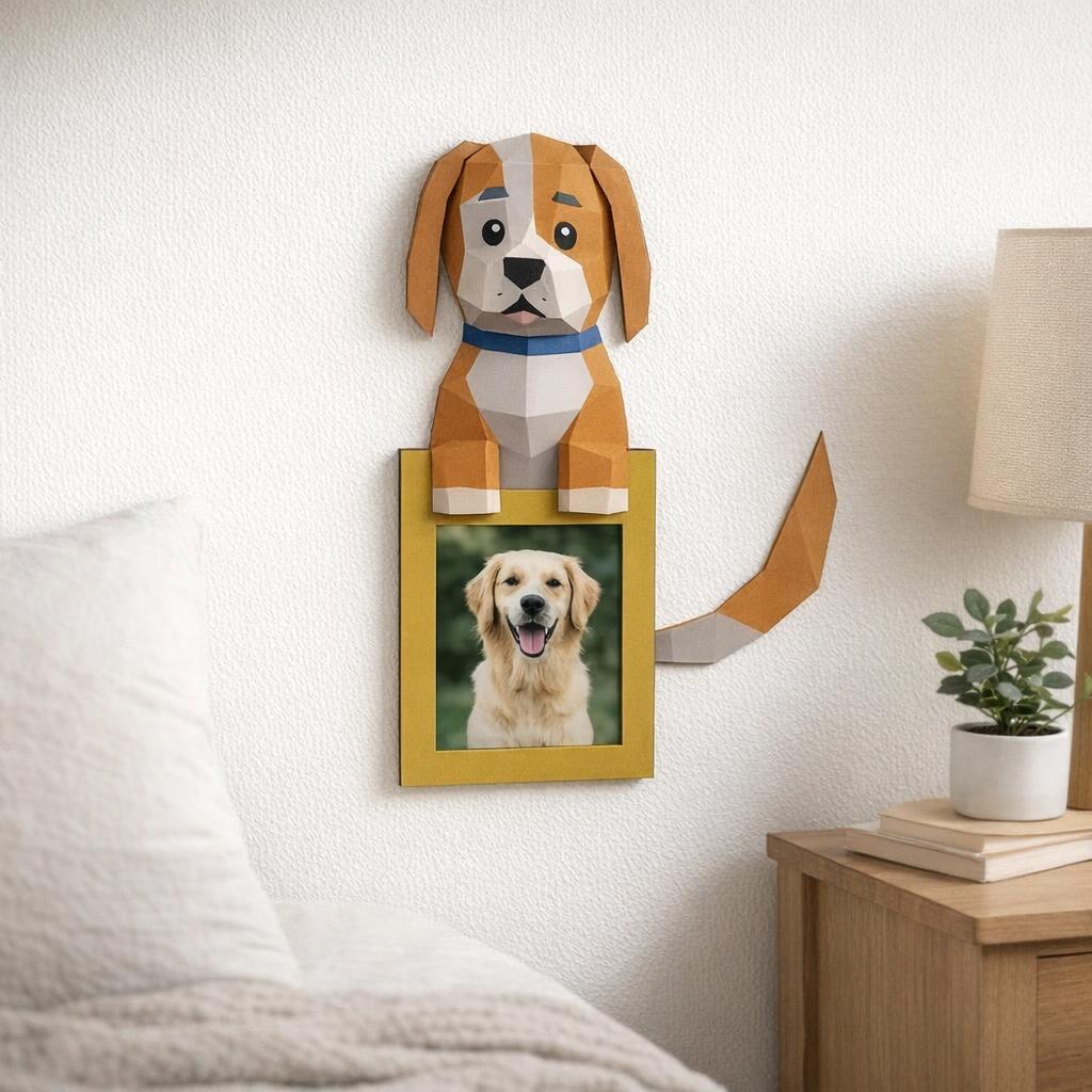 Cadre photo d'un chien en papercraft 3D