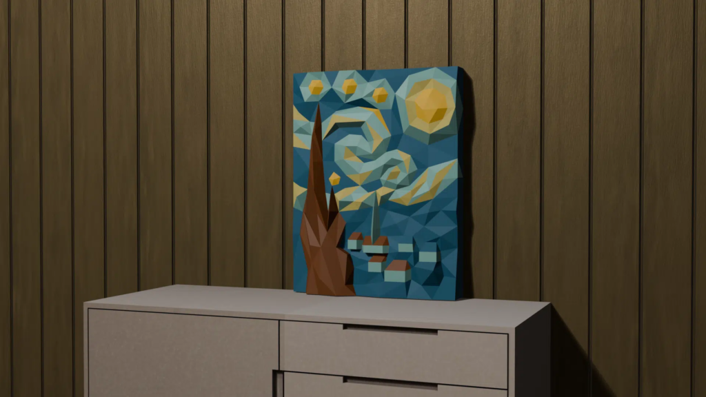 La Nuit étoilée – Tableau papercraft 3D inspiré de Van Gogh