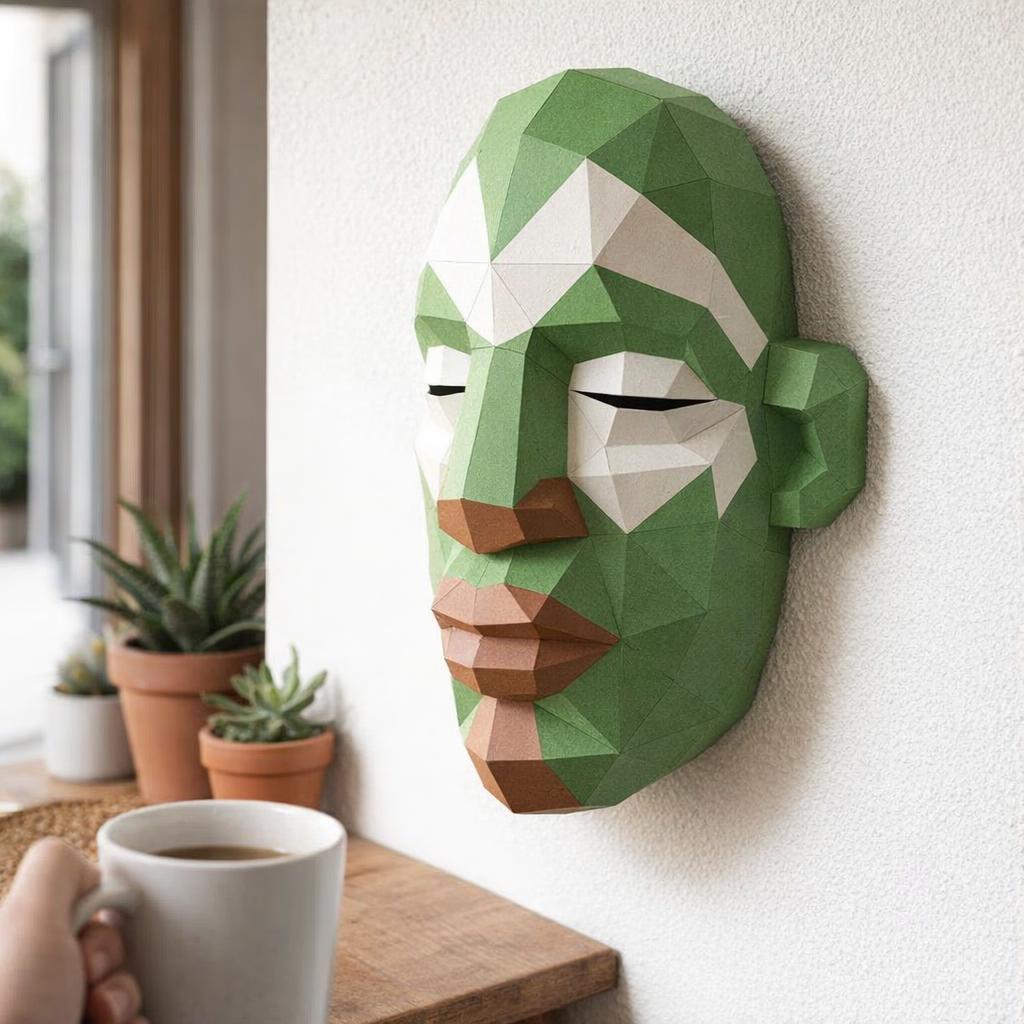 Masque africain vert papercraft 3D