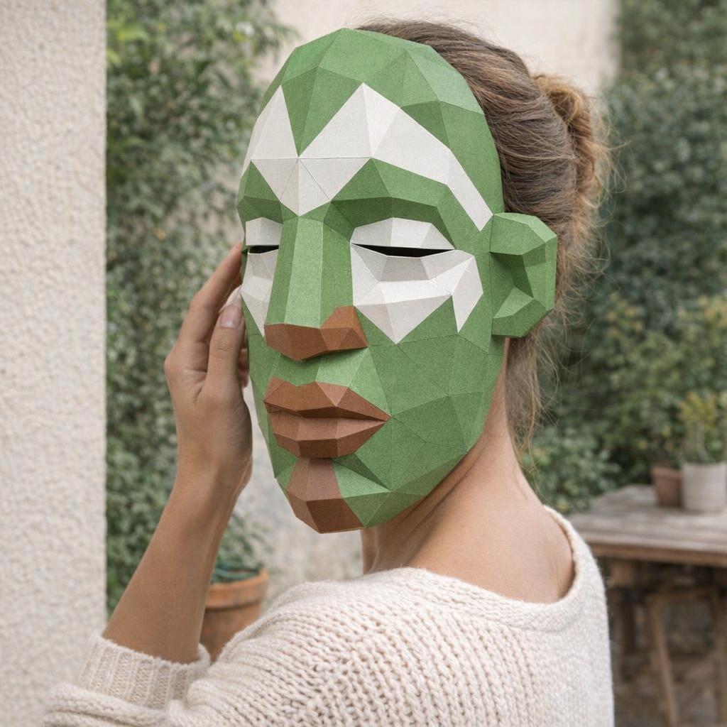 Masque africain vert papercraft 3D