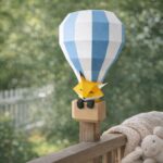 Papercraft bébé renard dans une mongolfière 3D