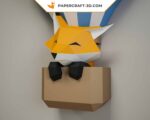 Papercraft bébé renard dans une mongolfière 3D