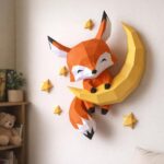 Papercraft bébé renard sur lune en origami