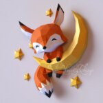 Papercraft bébé renard sur lune en origami