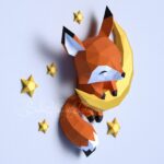 Papercraft bébé renard sur lune en origami