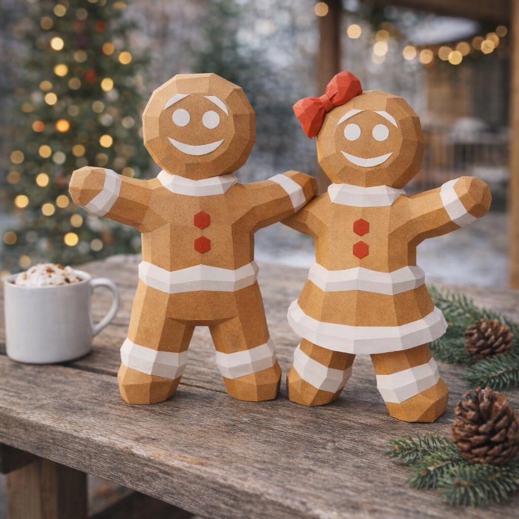 Papercraft bonhomme et femme en pain d'épice en 3D
