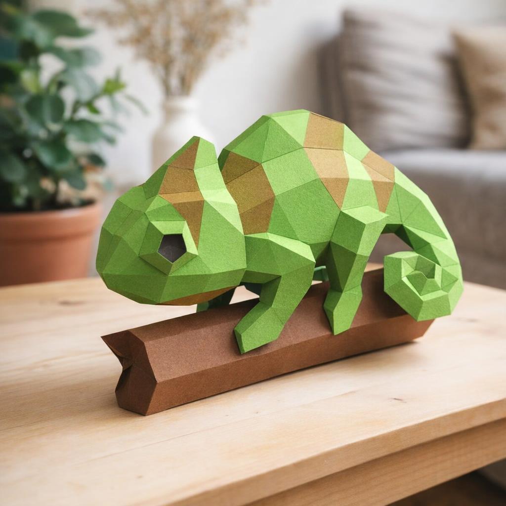 Papercraft caméléon sur branche en 3D