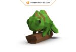 Papercraft caméléon sur branche en 3D
