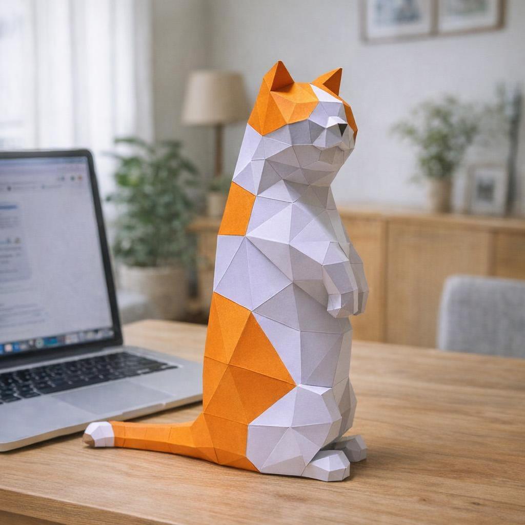 Papercraft chat Munchkin debout en origami