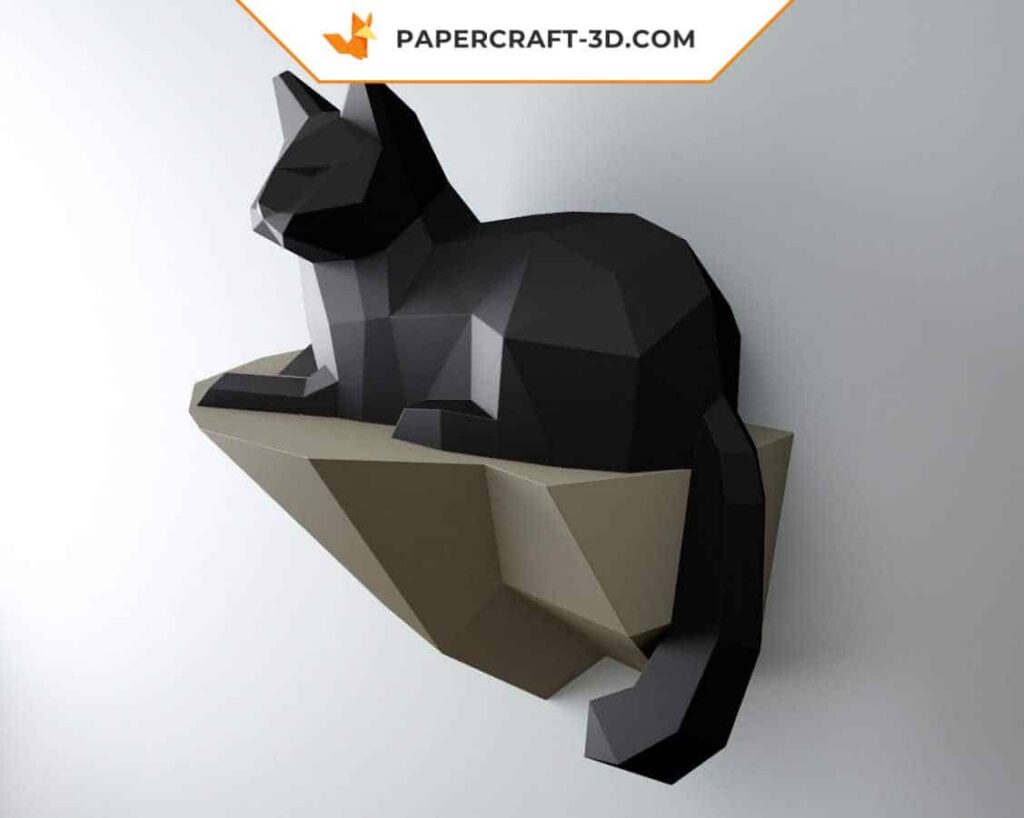 Papercraft chat sur un rocher en 3D