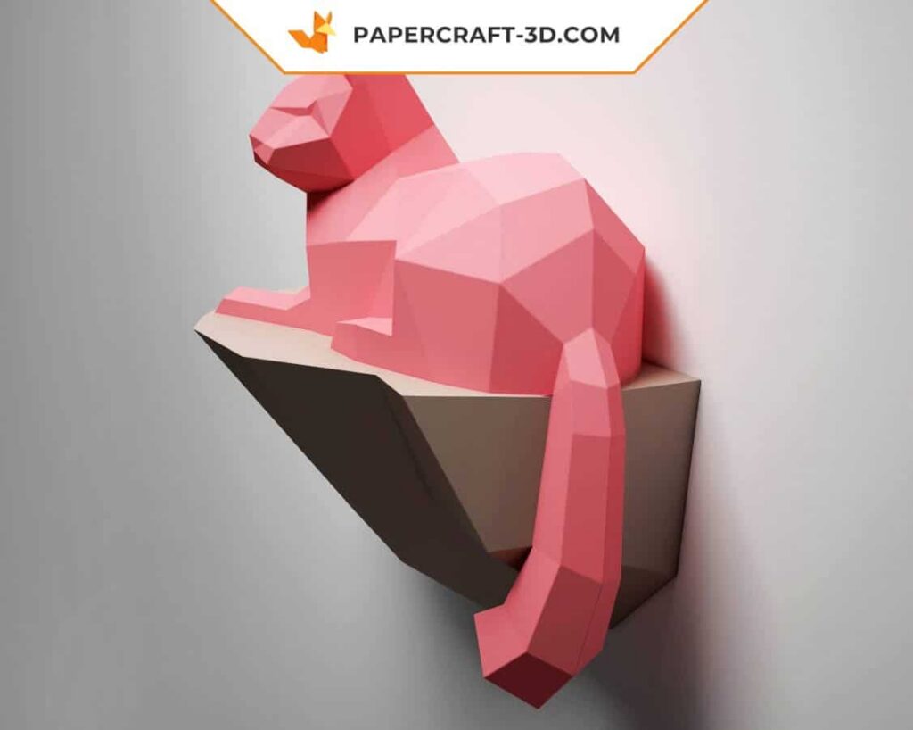 Papercraft chat sur un rocher en 3D