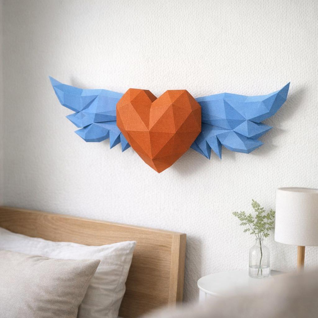 Papercraft coeur ailé en origami