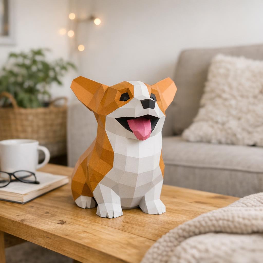Papercraft de bébé Corgi assis mignon en 3D