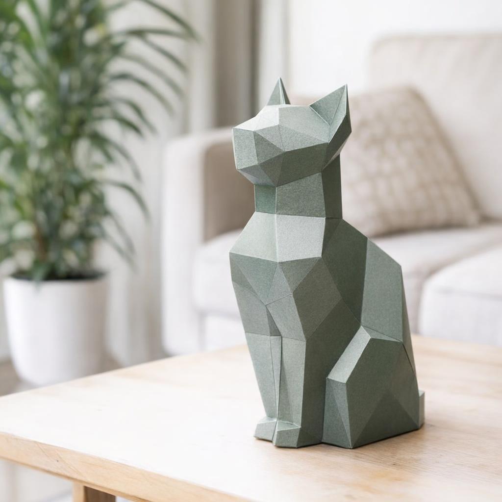 Papercraft de chat assis en 3D