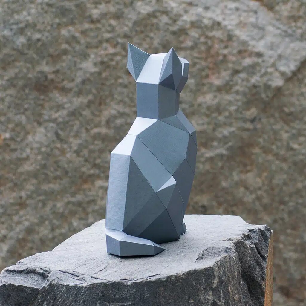 Papercraft de chat assis en 3D