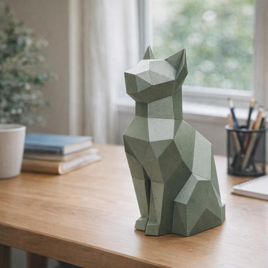 Papercraft de chat assis en 3D