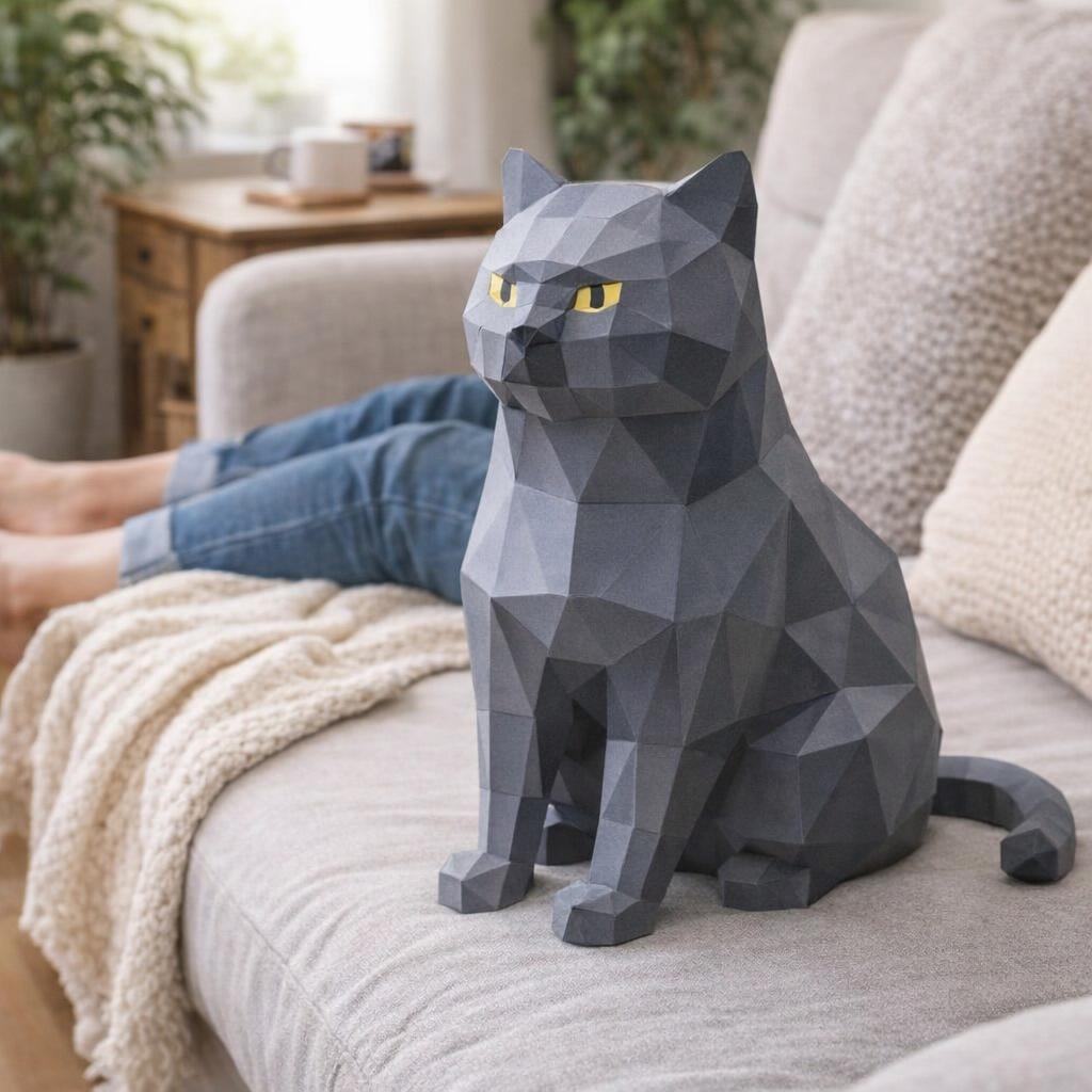 Papercraft de chat gris en origami