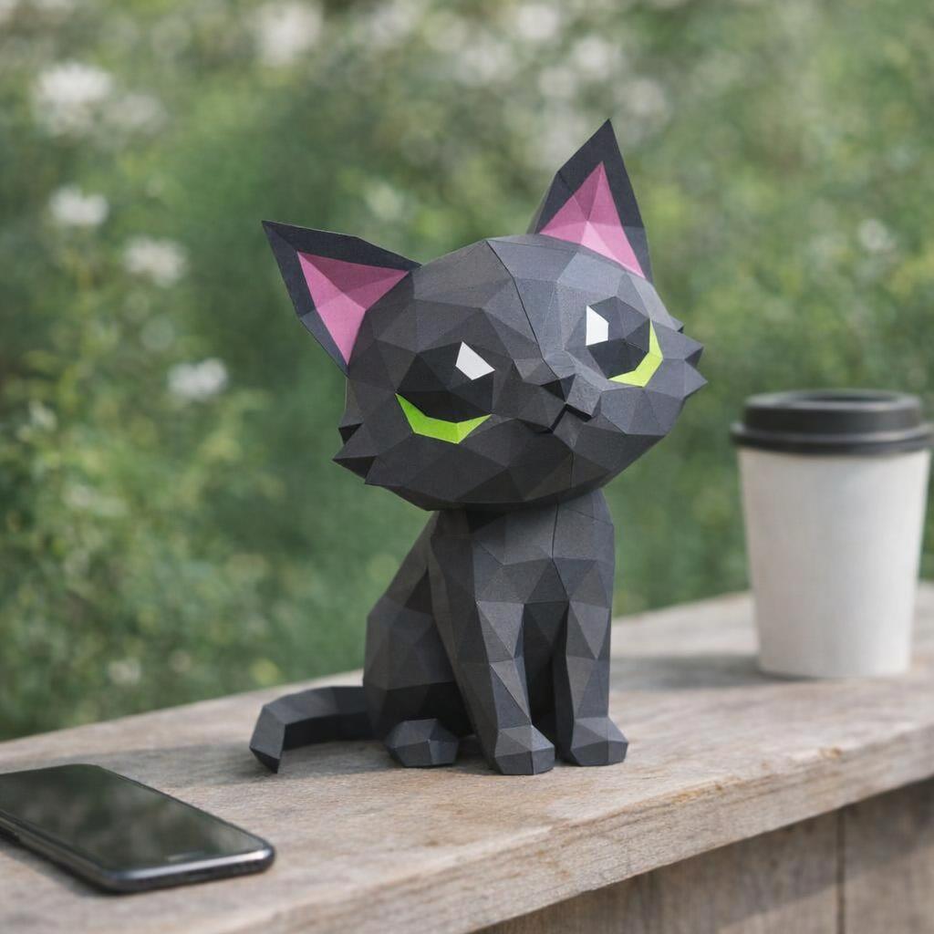 Papercraft de chat noir en 3D