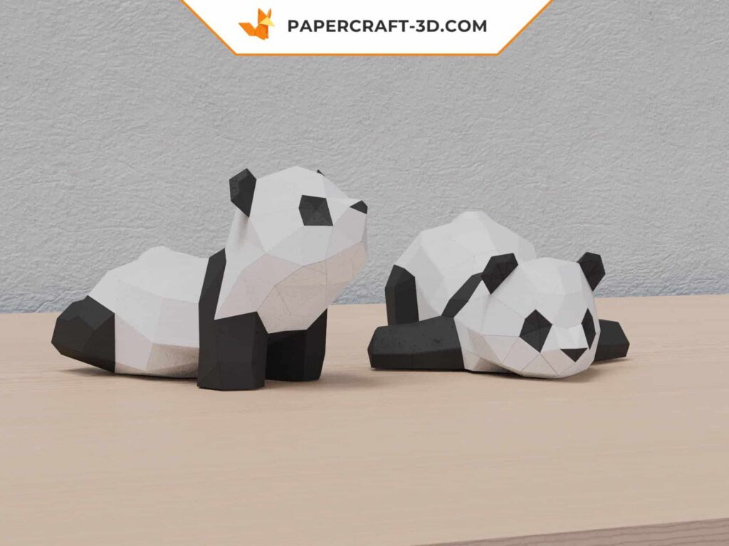 Papercraft de deux pandas en 3D