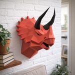 Papercraft de dinosaure tête de tricératops murale en origami