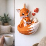 Papercraft de famille de renards en origami
