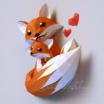 Papercraft de famille de renards en origami