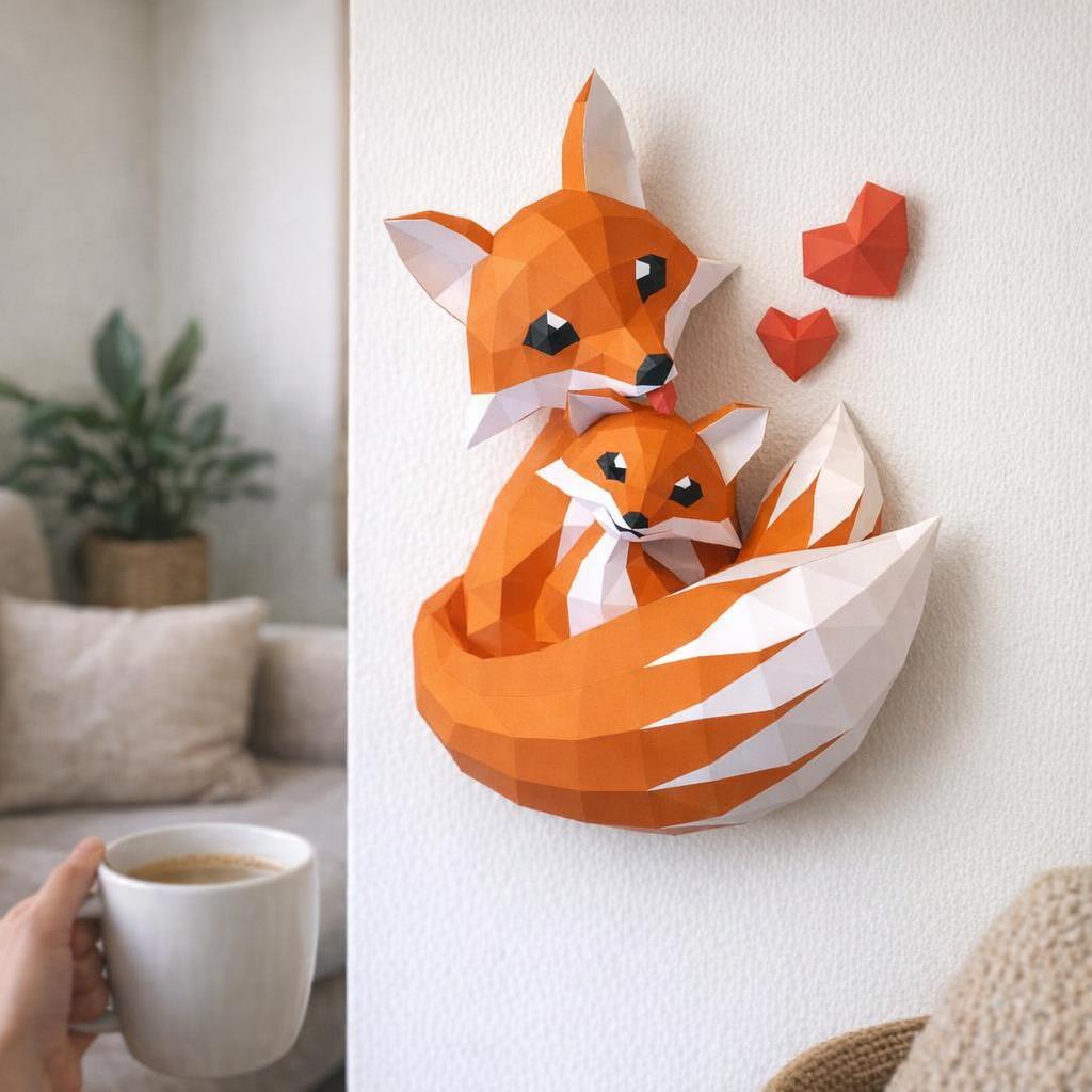 Papercraft de famille de renards en origami