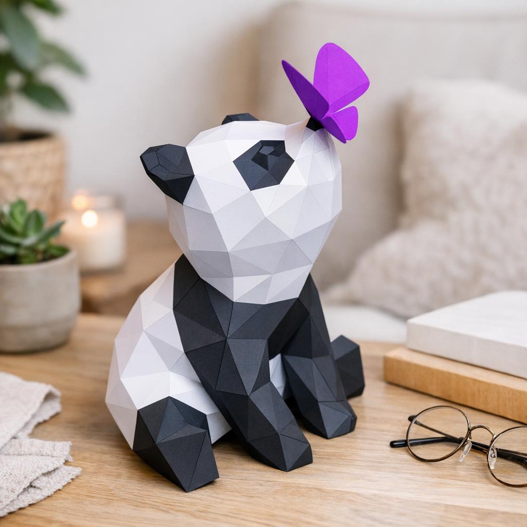 Papercraft de panda mignon et papillon en 3D