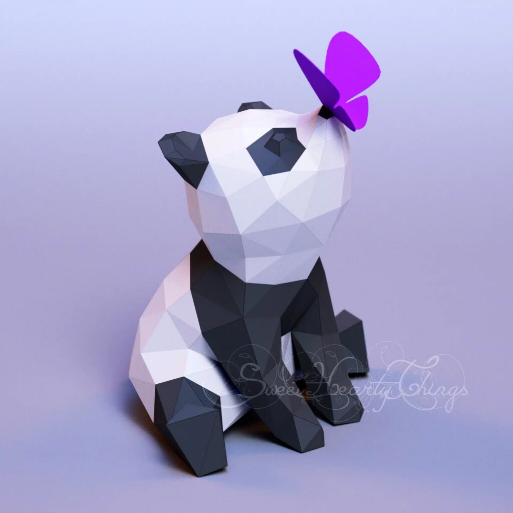 Papercraft de panda mignon et papillon en 3D