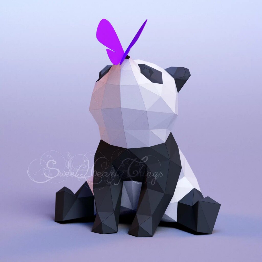 Papercraft de panda mignon et papillon en 3D