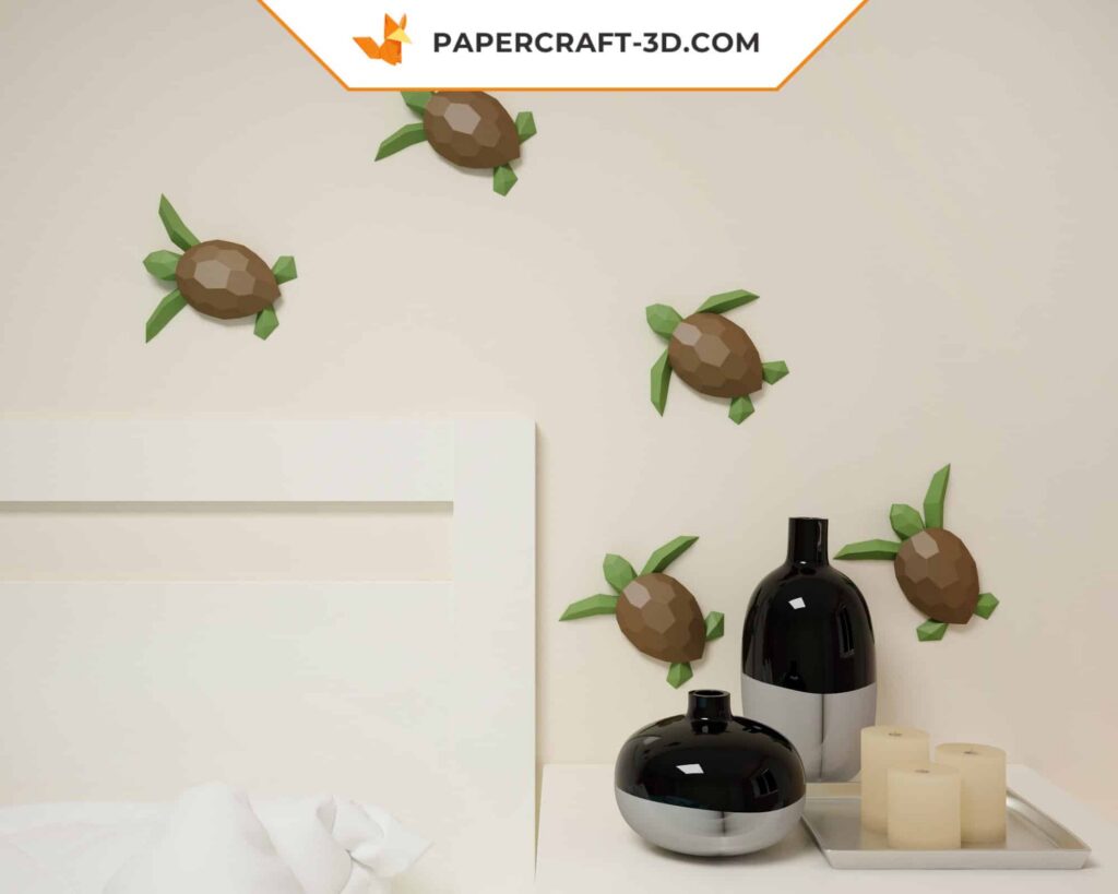 Papercraft de petites tortues marines murales en 3D