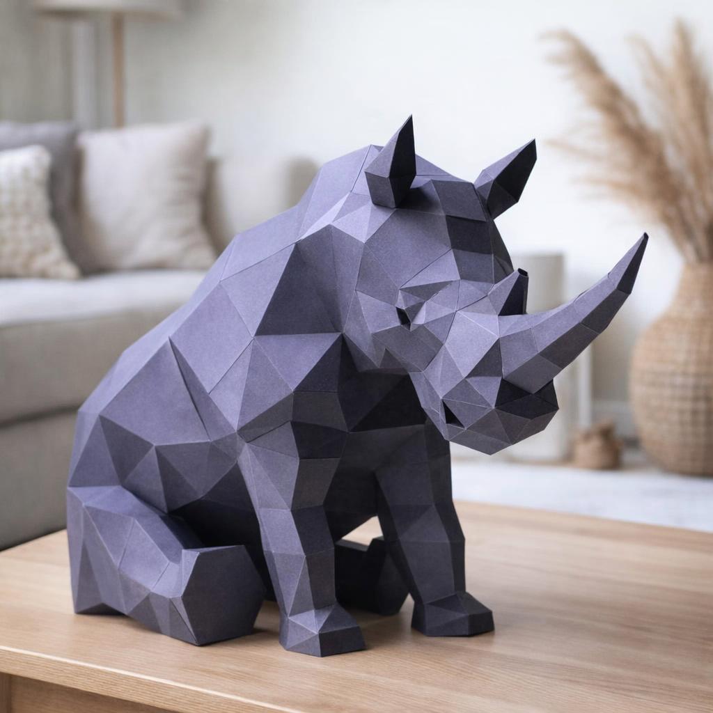 Papercraft de rhinocéros assis en 3D