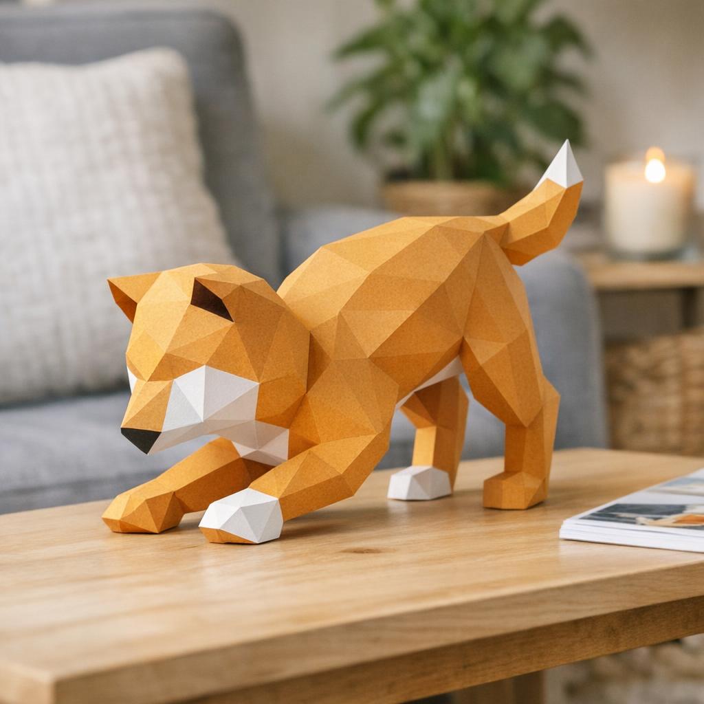 Papercraft de Shiba Inu qui fait la révérence en 3D