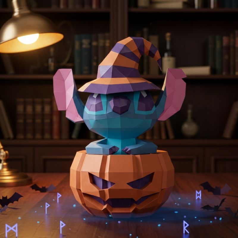 Papercraft de Stitch Halloween en origami
