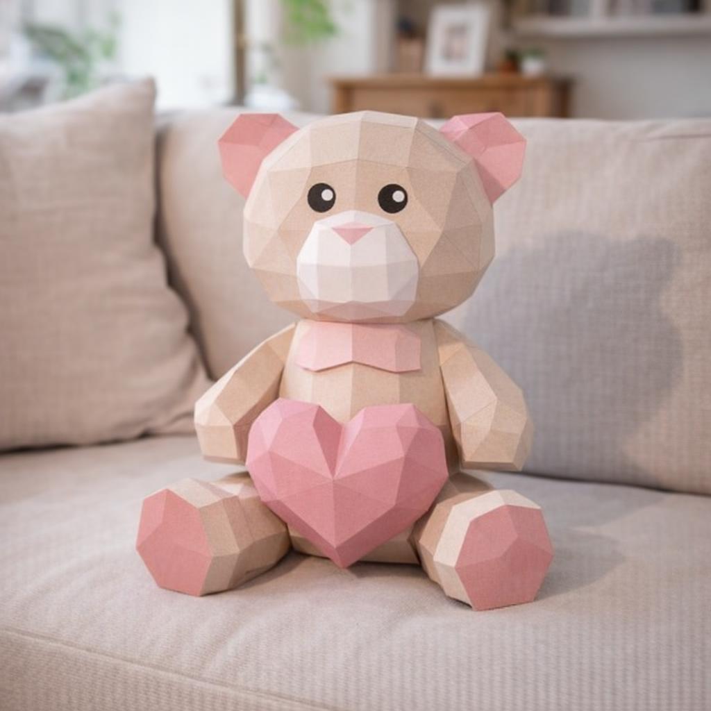 Papercraft d'ours avec cœur en 3D