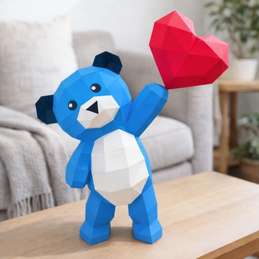 Papercraft d'ours en peluche avec cœur en 3D