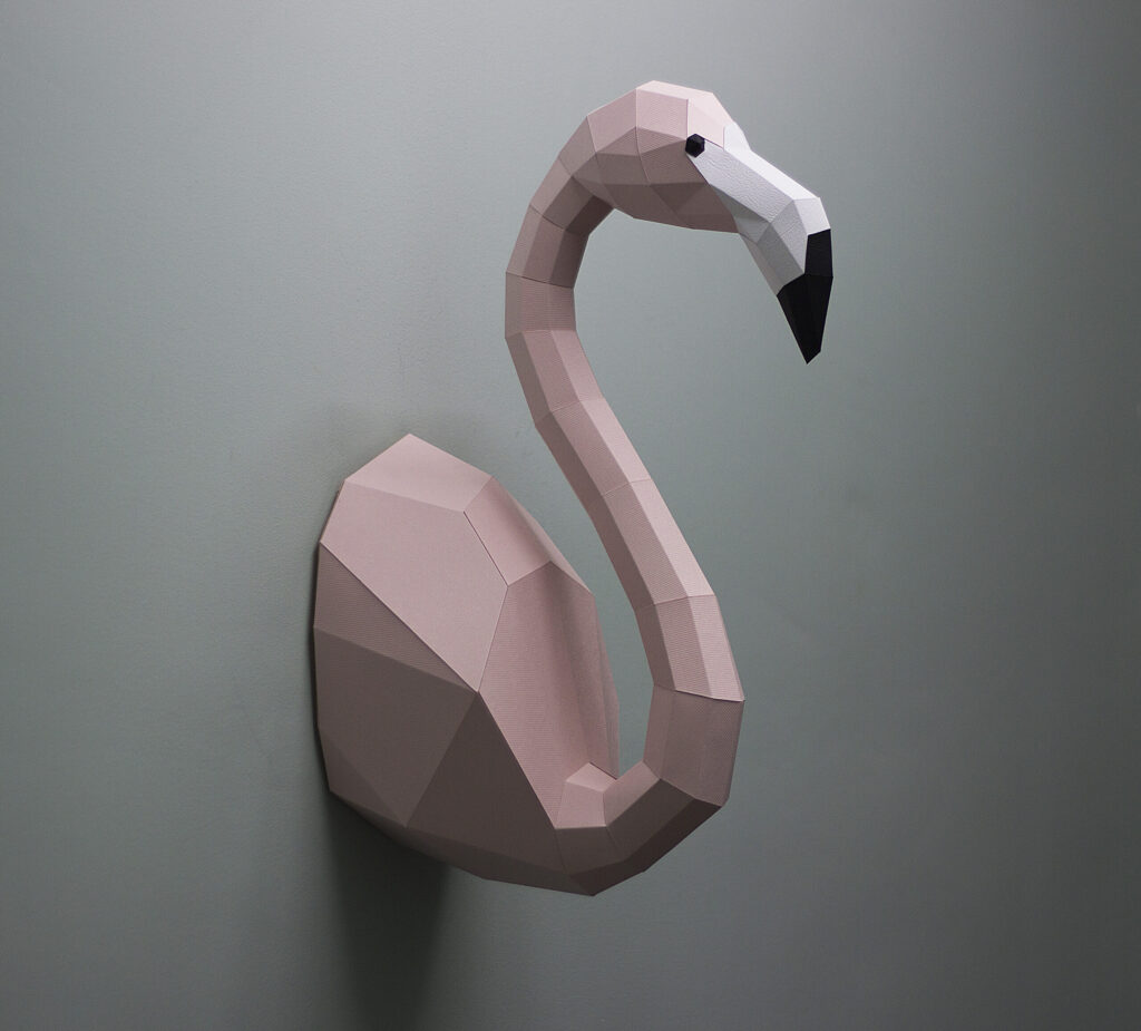 Papercraft flamant rose mural en 3D