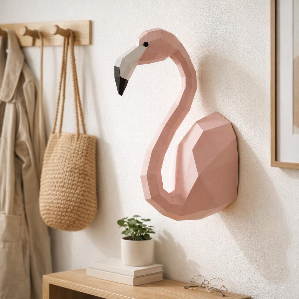 Papercraft flamant rose mural en 3D