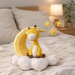 Papercraft girafe endormie sur la lune, modèle en papier 3D