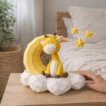 Papercraft girafe endormie sur la lune, modèle en papier 3D