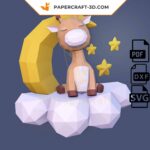 Papercraft girafe endormie sur la lune, modèle en papier 3D