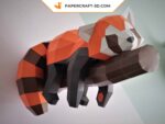 Papercraft panda roux mural sur sa branche en 3D