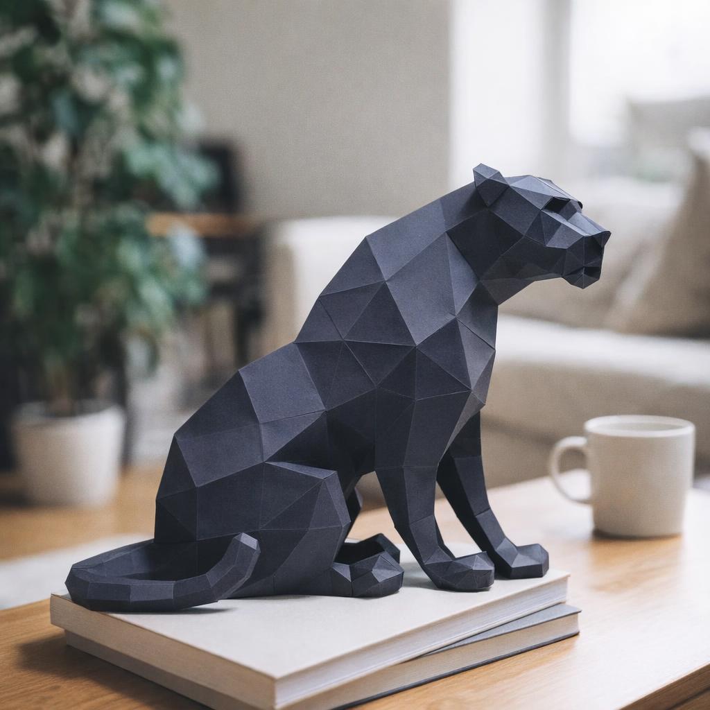 Papercraft panthère noire assise en origami