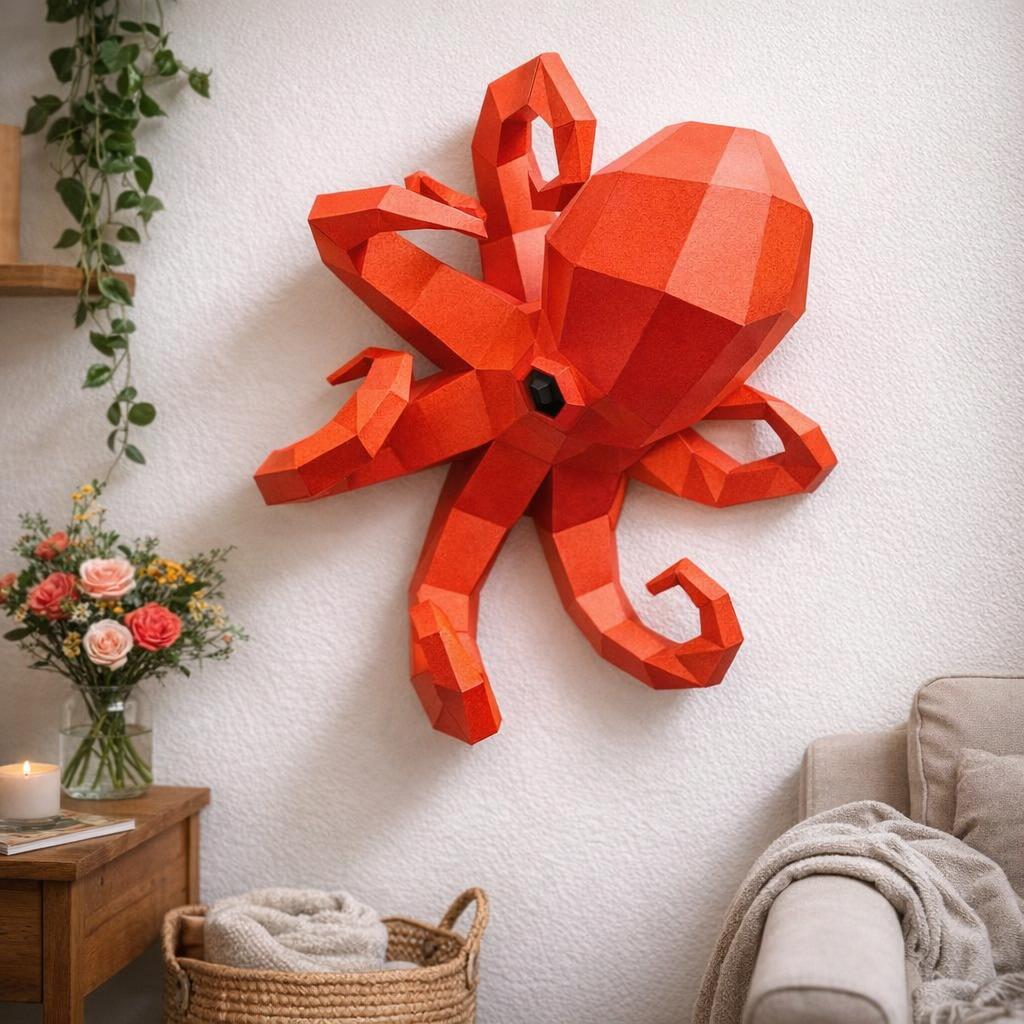 Papercraft pieuvre géante murale en origami