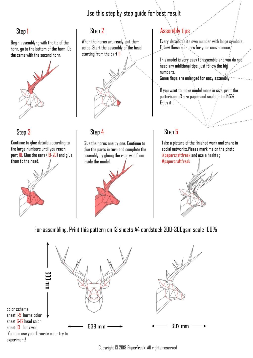 Papercraft tête de cerf en 3D