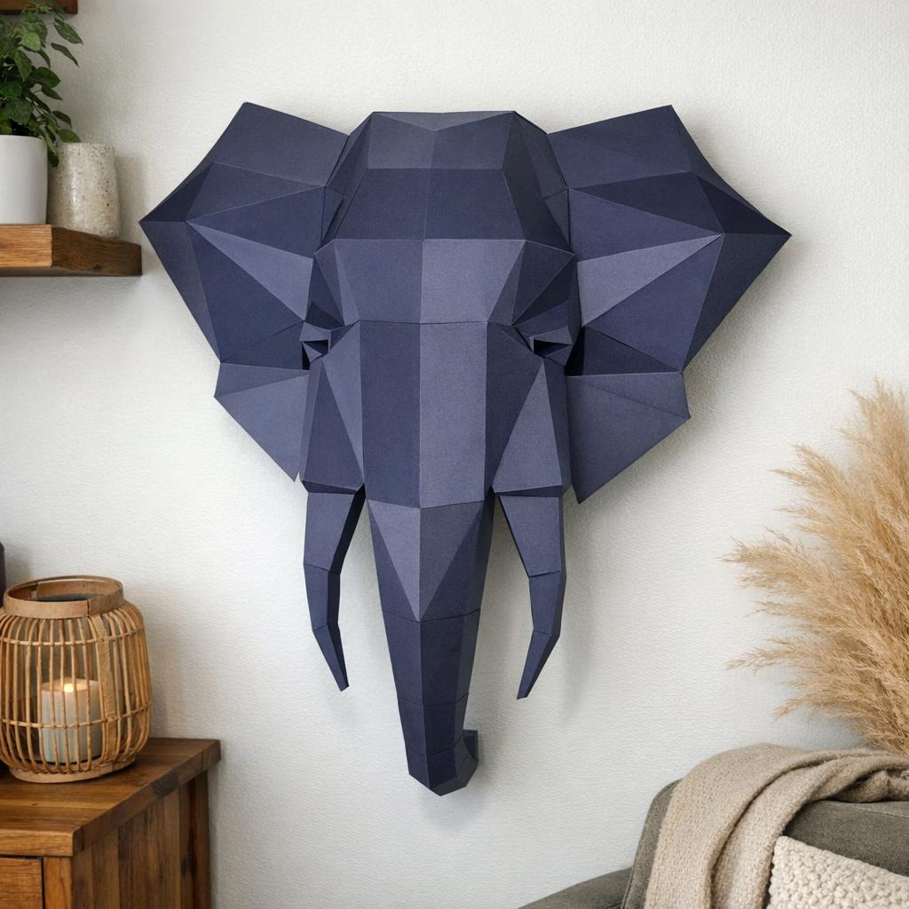 Papercraft tête d'éléphant murale en 3D