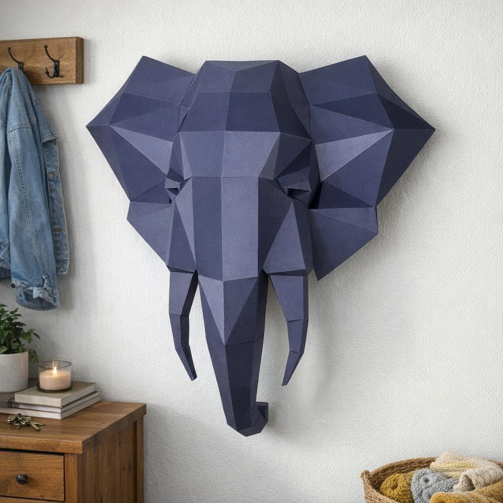 Papercraft tête d'éléphant murale en 3D