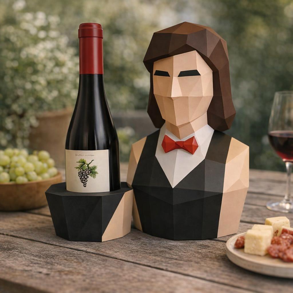 Porte-bouteille décoratif - Serveuse rétro en papercraft 3D
