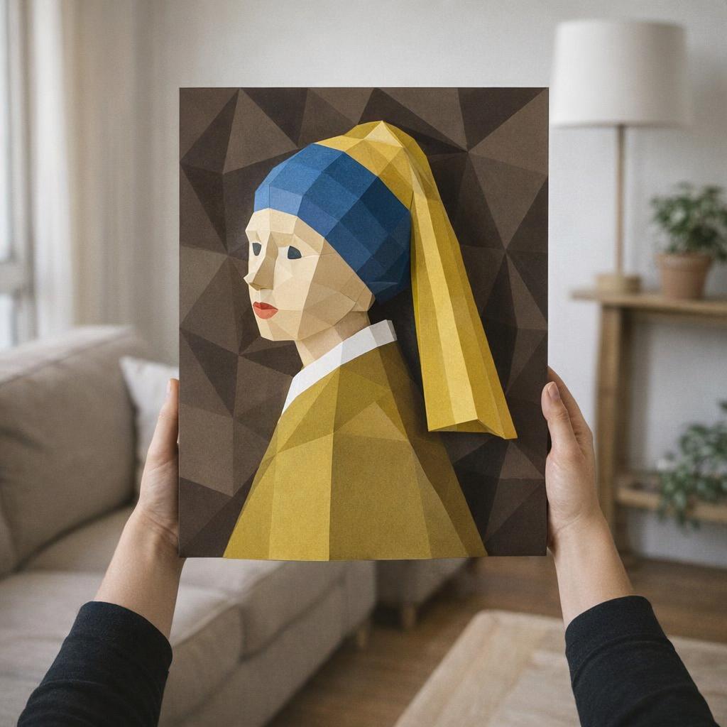 Tableau mural La jeune fille à la perle en Papercraft 3D