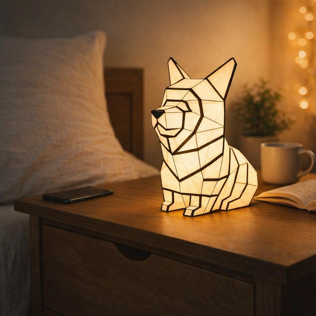 Veilleuse corgi en papercraft 3D
